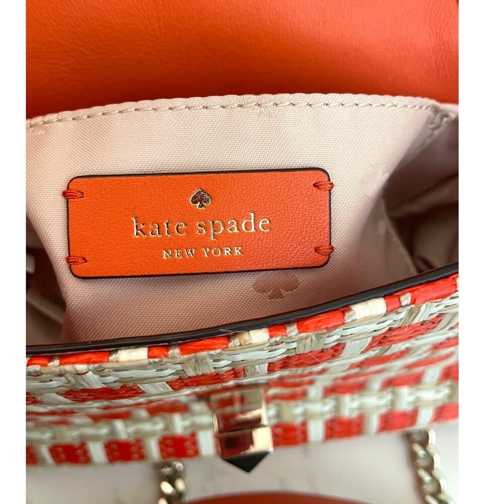 Kate Spade Small Flap Natalie Straw Leather Coral Shoulder Crossbody NWOT - Picture 9 of 10